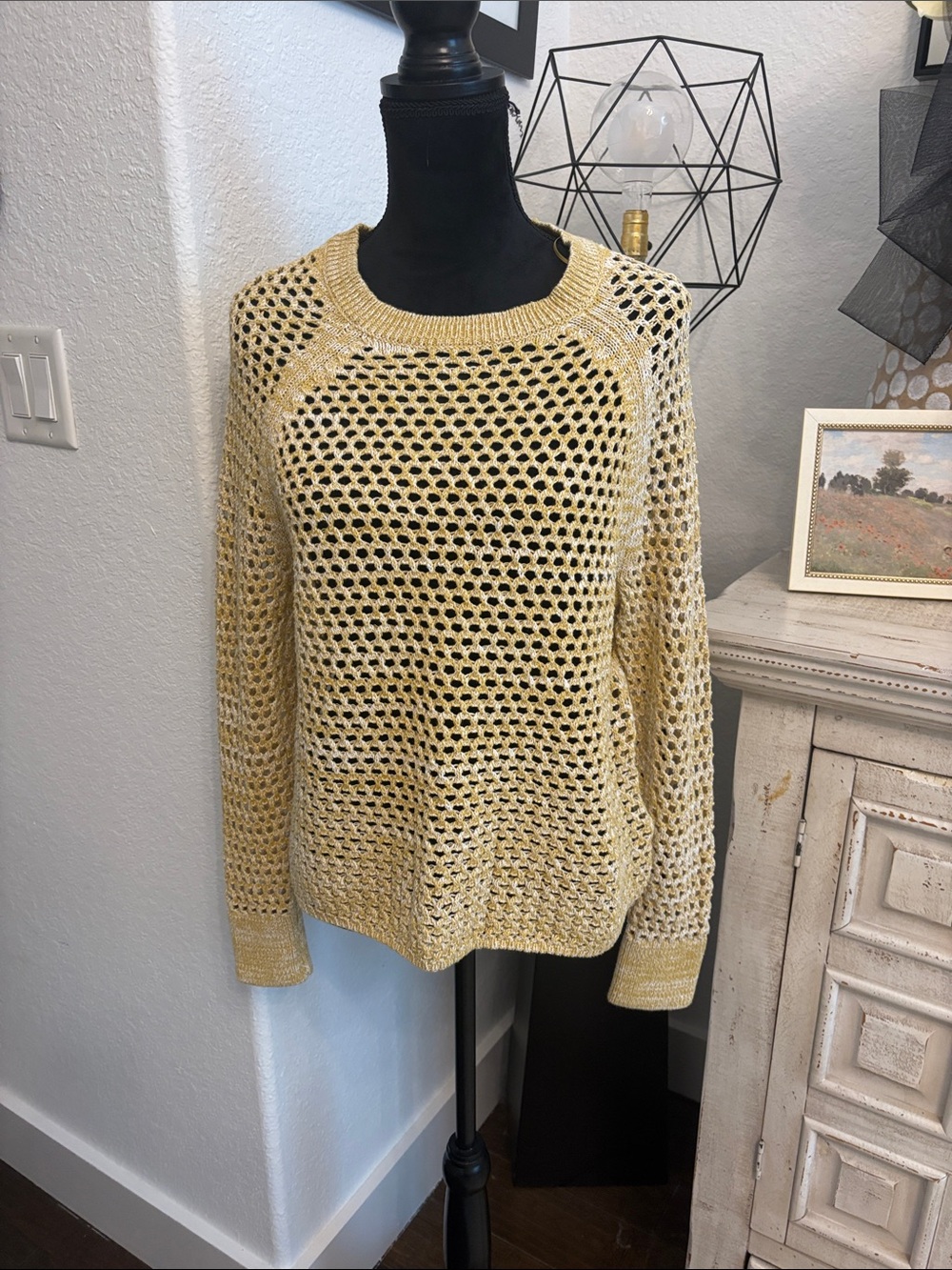 Open Weave Crewneck Sweater - Yellow NWOT